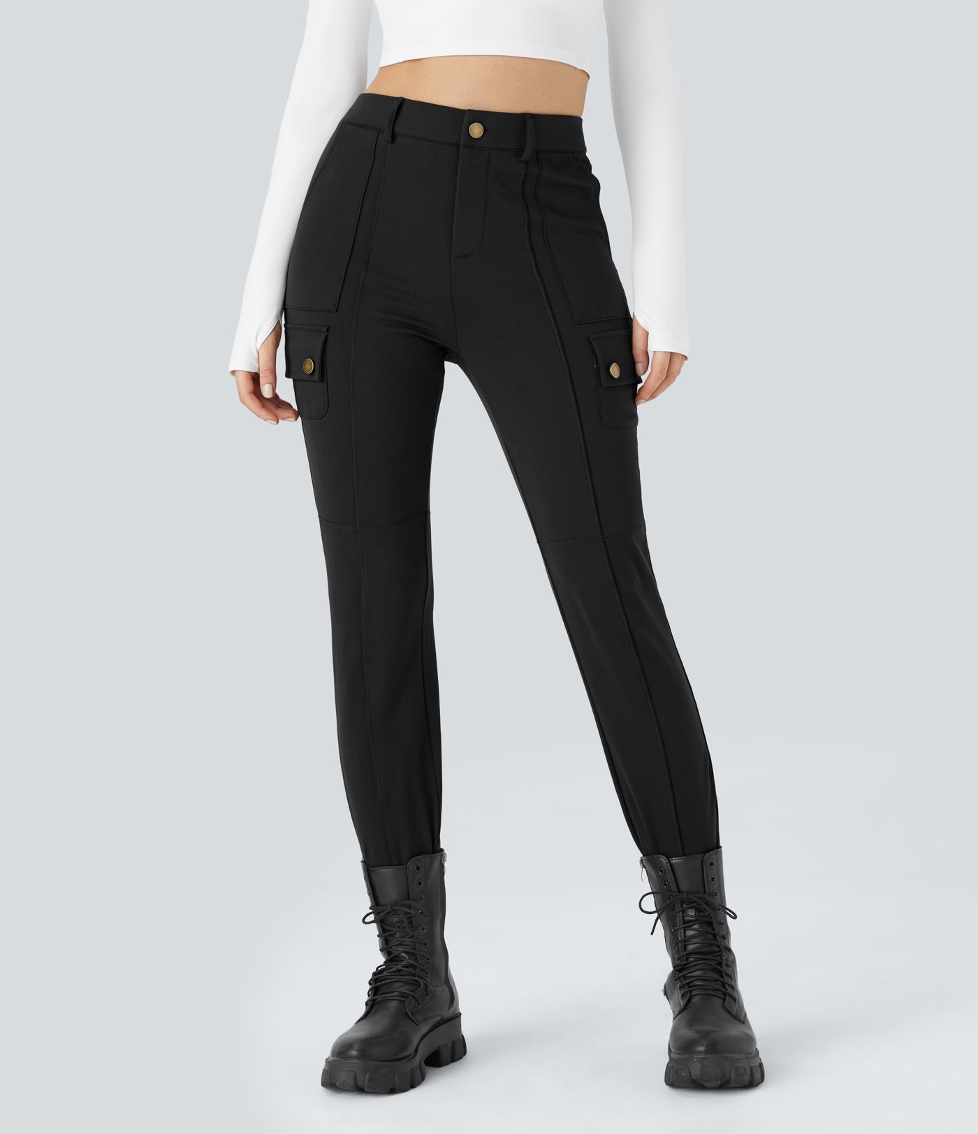 DayStretch High Waisted Zipper Pockets Solid Skinny Cargo Pants