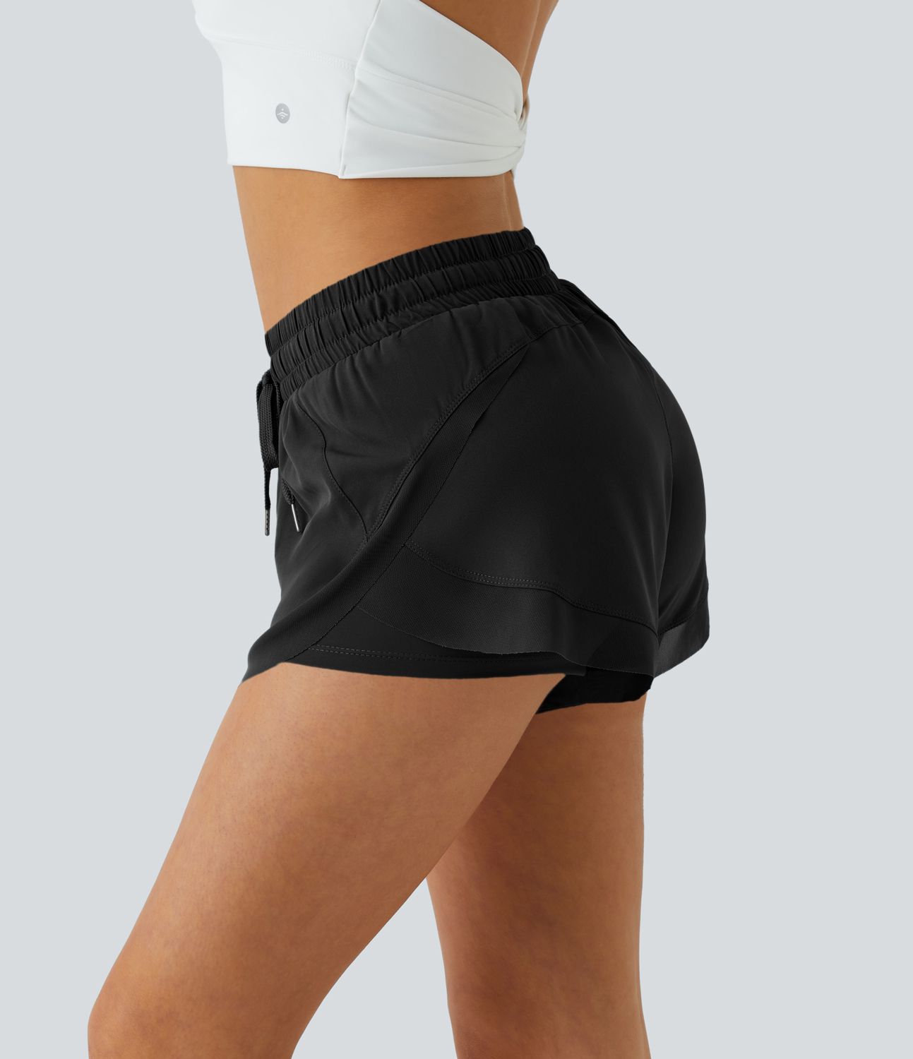 Mid Rise Drawstring Contrast Mesh 2-in-1 Flowy Running Shorts 3''