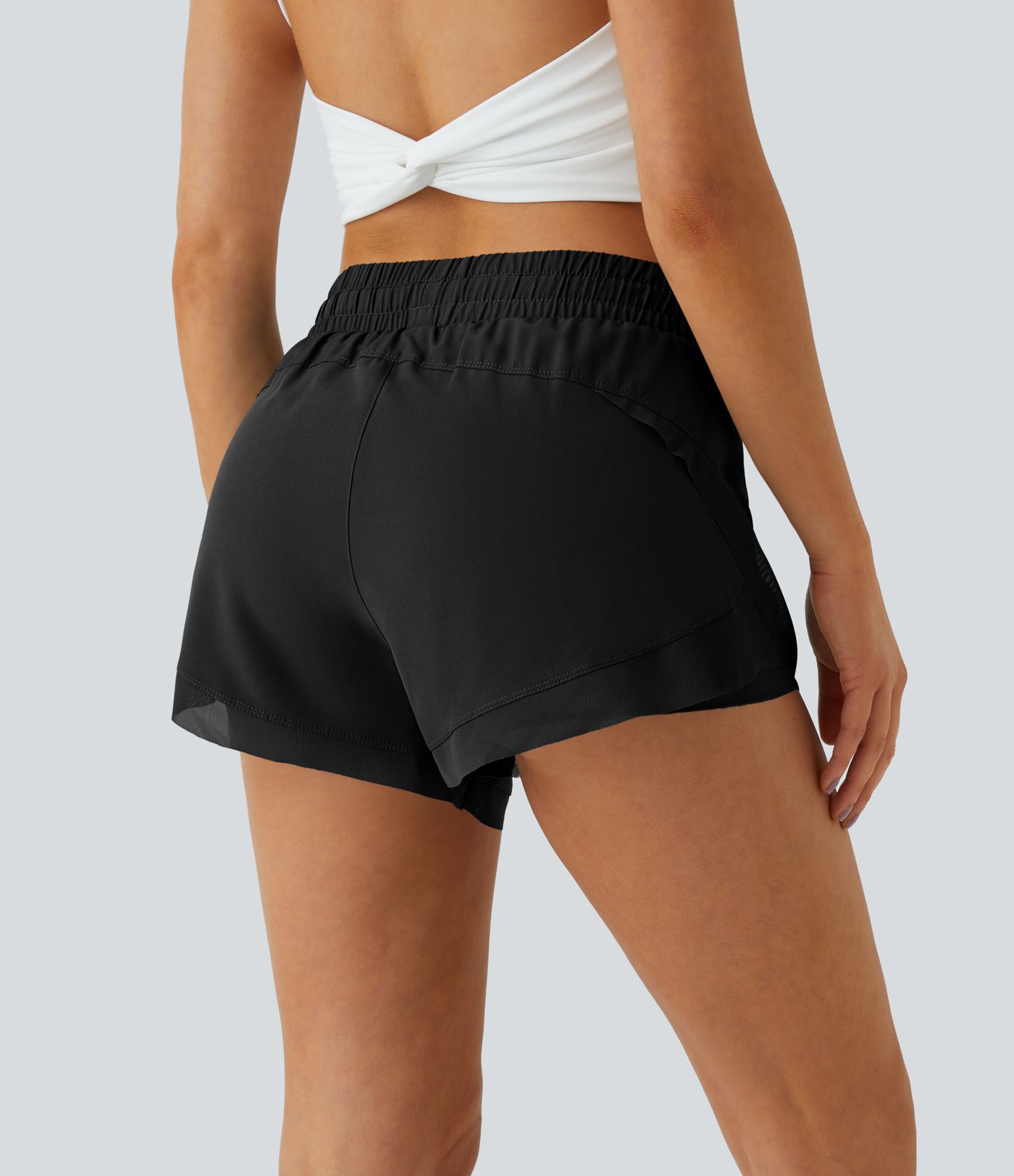 Mid Rise Drawstring Contrast Mesh 2-in-1 Flowy Running Shorts 3''
