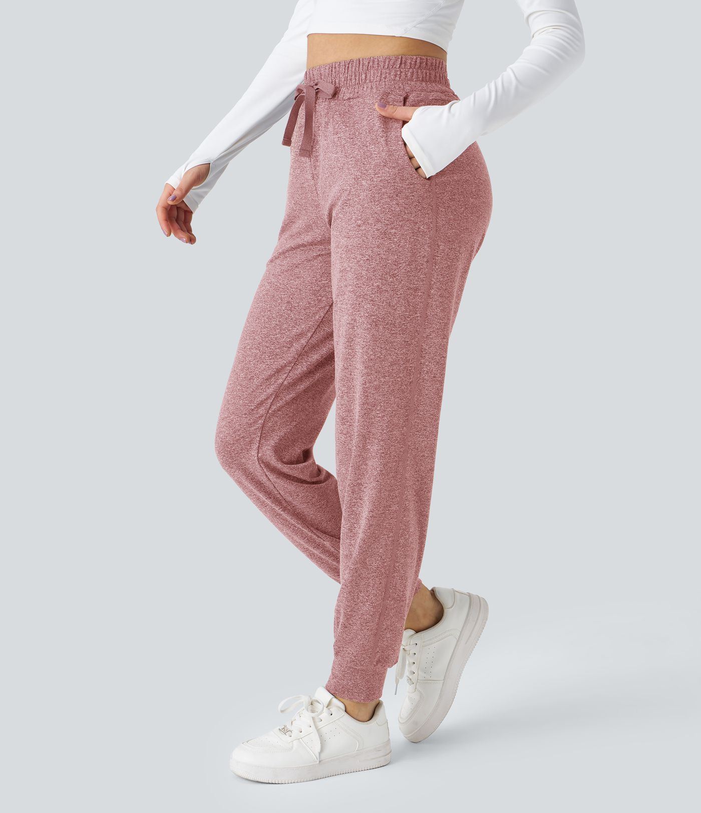 High Waisted Drawstring Pocket Ruched Yoga Joggers with Pockets