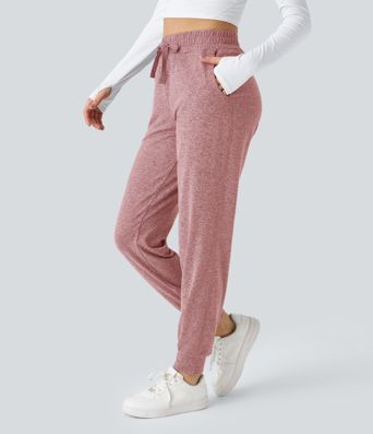 High Waisted Drawstring Pocket Ruched Yoga Joggers with Pockets