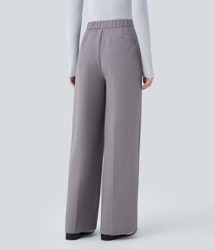Water Repellent Mid High Waisted Zipper Pocket Straight Leg Work Pants