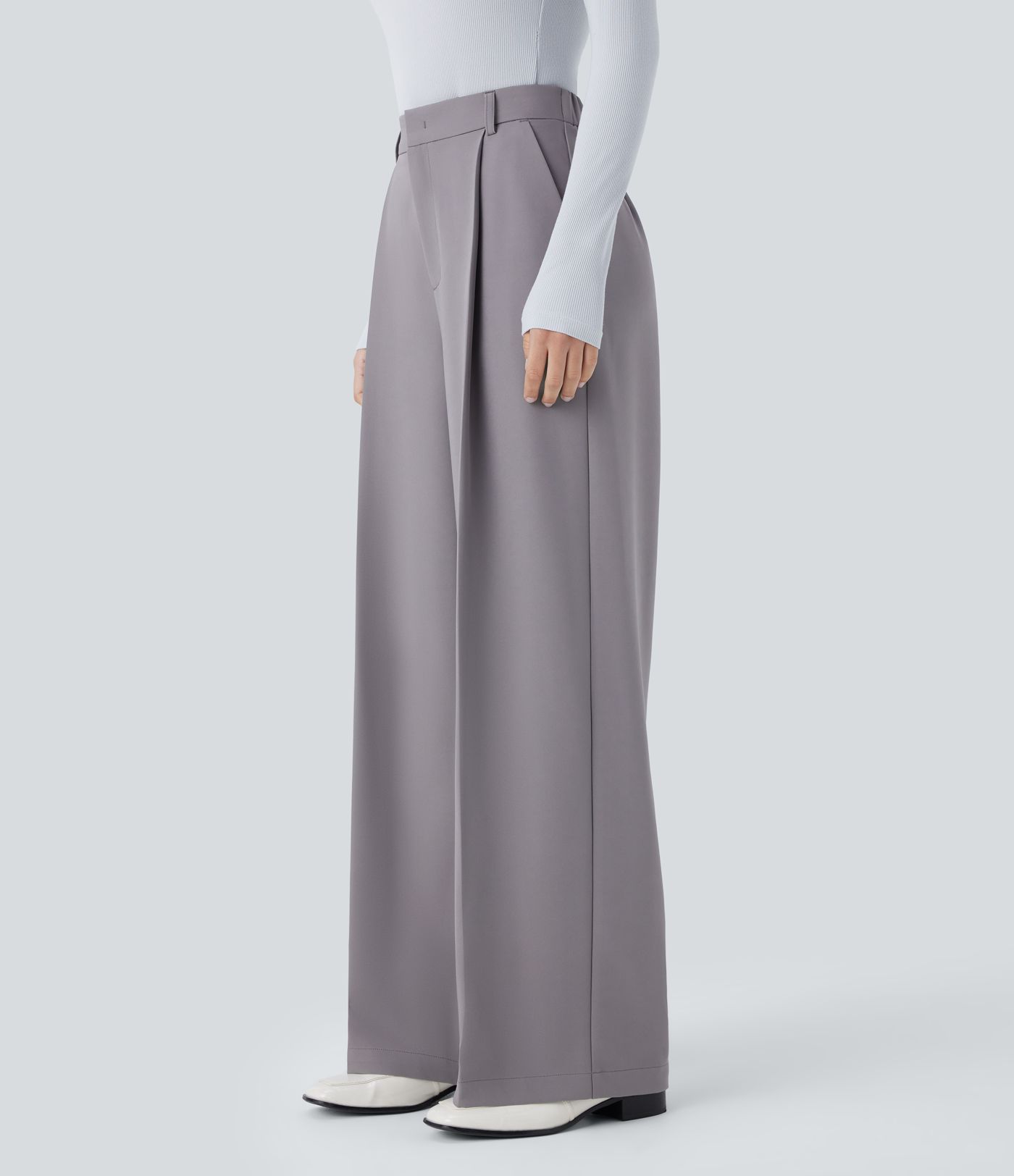 Water Repellent Mid High Waisted Zipper Side Pocket Straight Leg Work Trousers