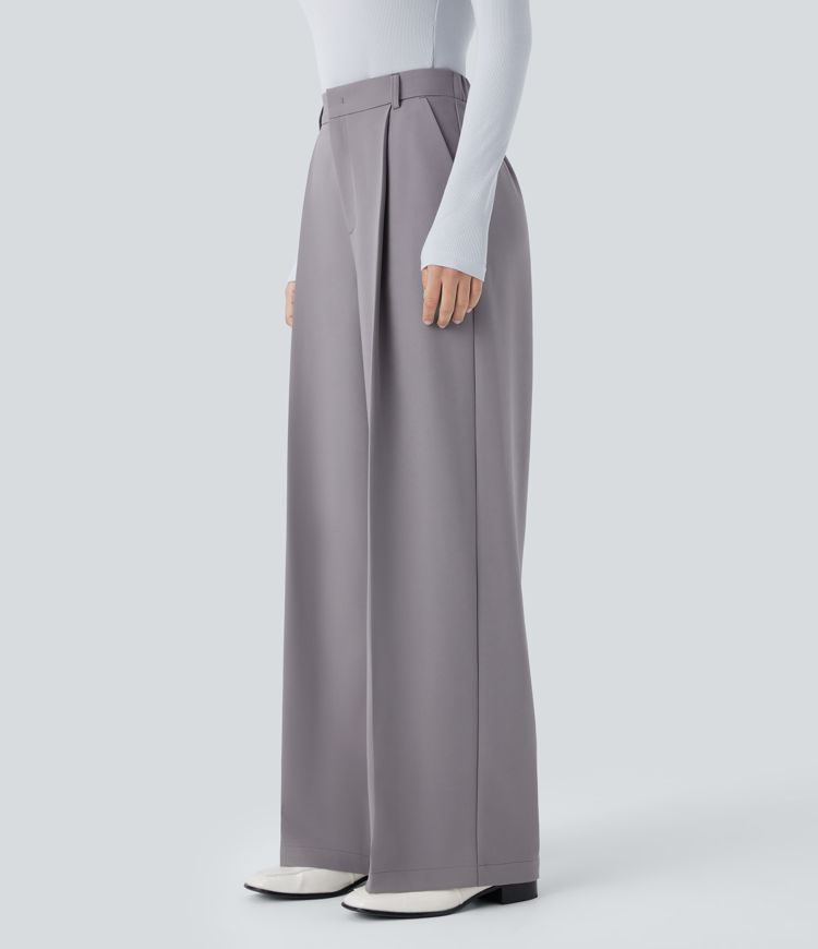 Water Repellent Mid High Waisted Zipper Pocket Straight Leg Work Pants
