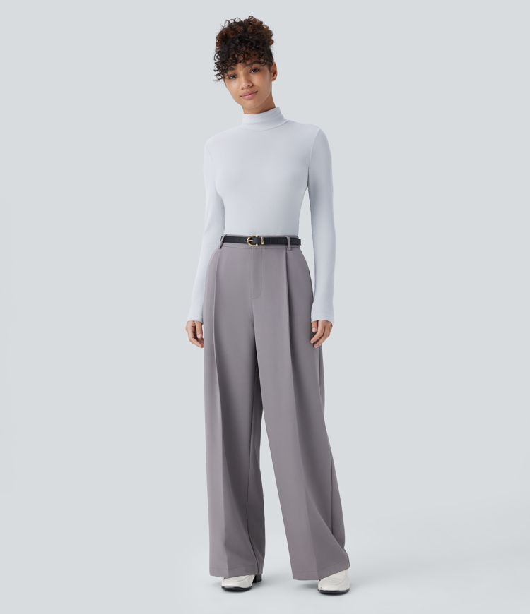 Water Repellent Mid High Waisted Zipper Pocket Straight Leg Work Pants