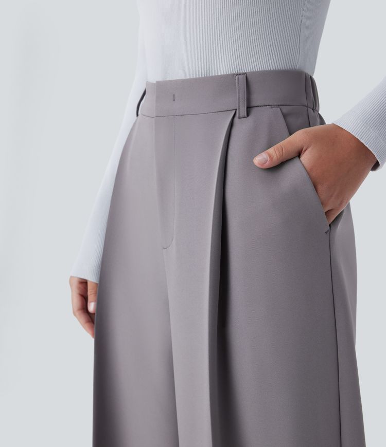 Water Repellent Mid High Waisted Zipper Pocket Straight Leg Work Pants