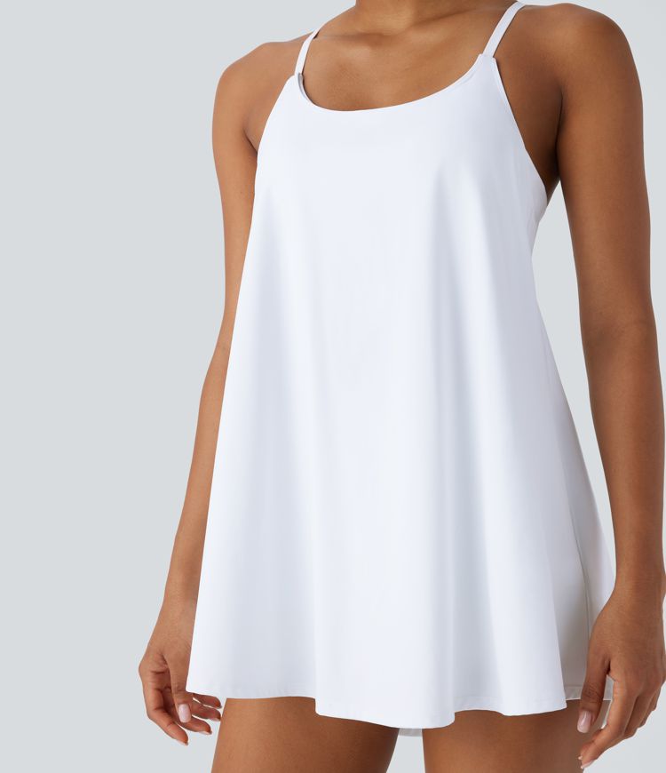 Robe active de yoga type nuisette Softlyzero™ Airy Cool Touch mini 2 pièces à bretelles croisées, dos nu, bretelles ajustables et poches - UPF50+
