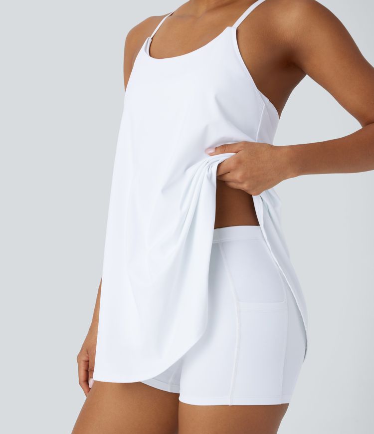Robe active de yoga type nuisette Softlyzero™ Airy Cool Touch mini 2 pièces à bretelles croisées, dos nu, bretelles ajustables et poches - UPF50+