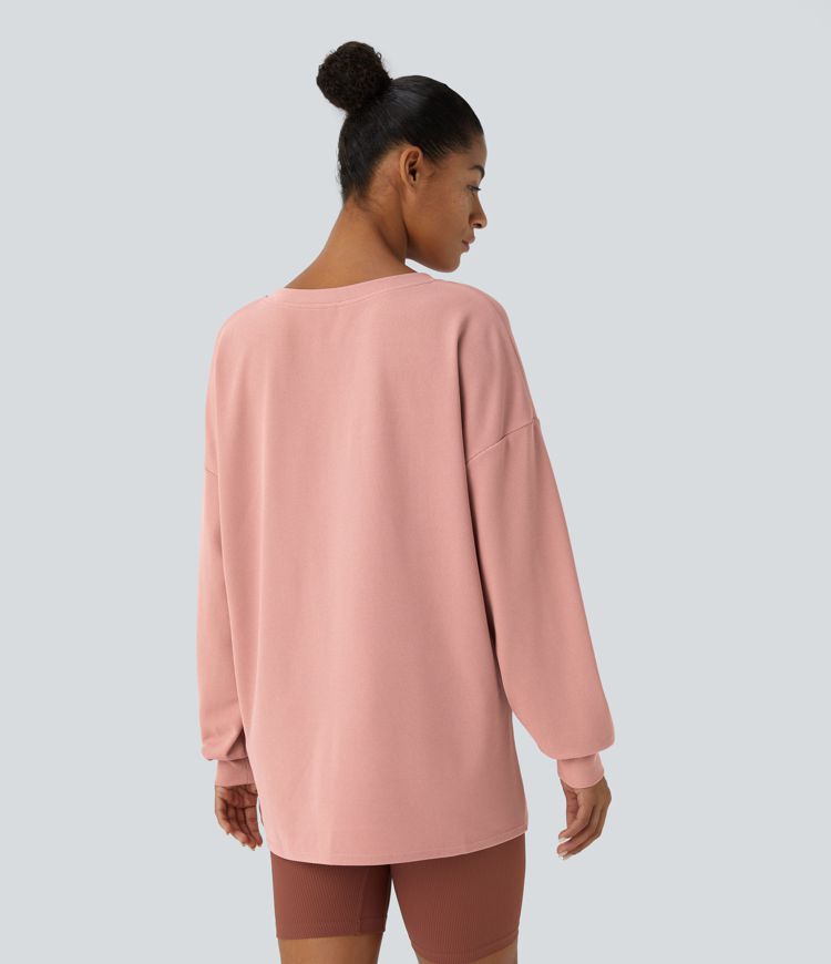 V-neck drop-shoulder relaxed waffle casual sweatshirt