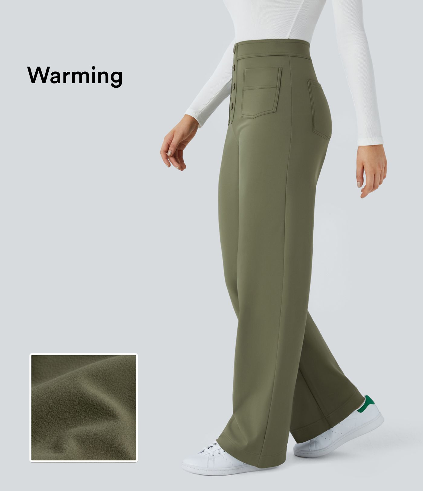 Softlyzero™ Plush Thermal High Waisted Button Multiple Pockets Straight Leg Casual Pants