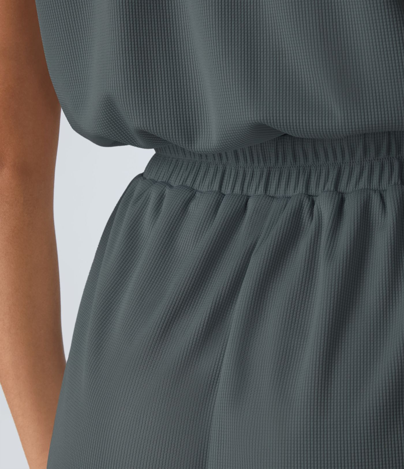 Combinaison décontractée en gaufre à col en V, manches courtes et poche