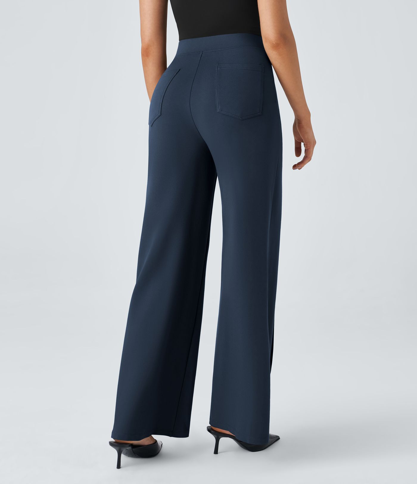 High Waisted Pocket Wide Leg Work Pants