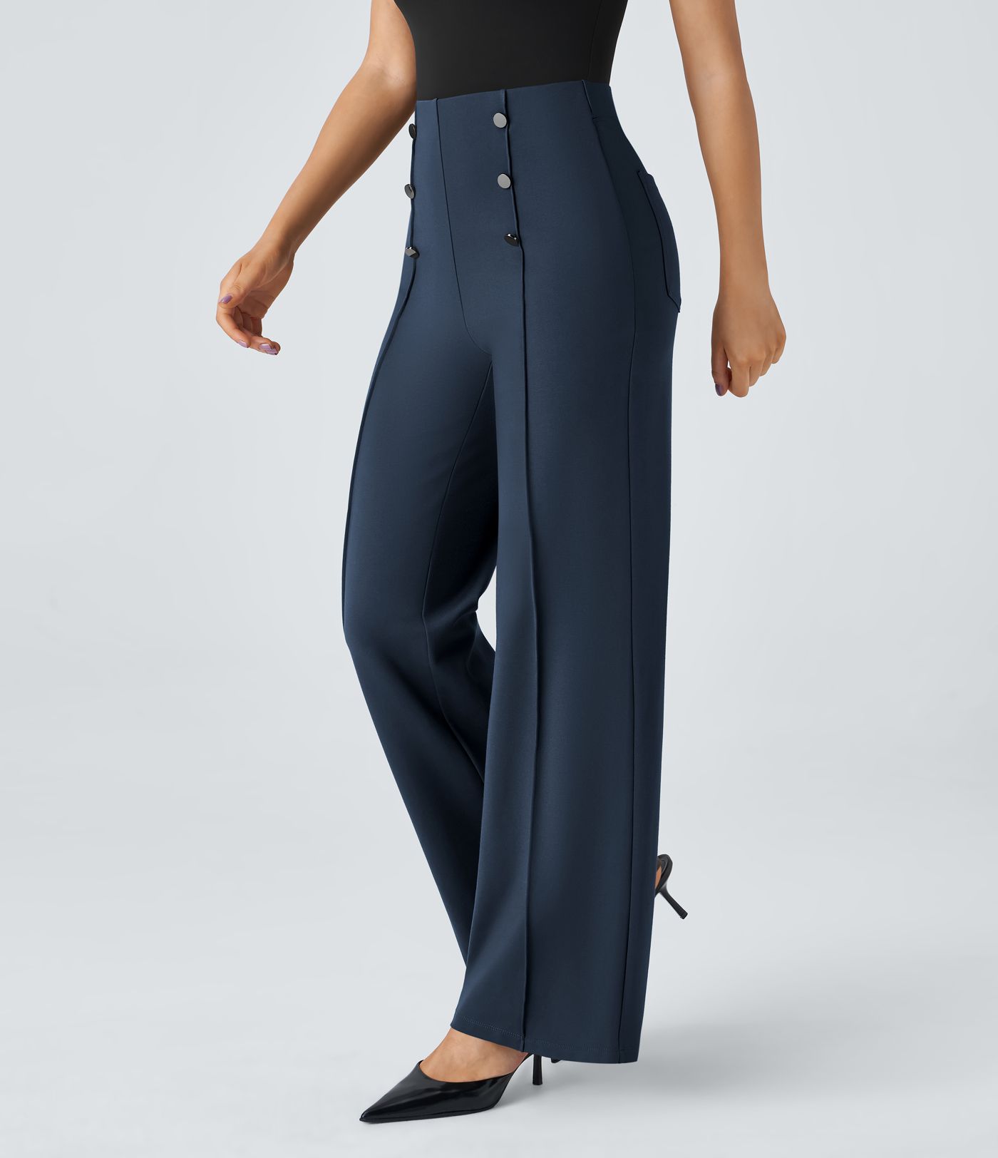 High Waisted Pocket Wide Leg Work Pants