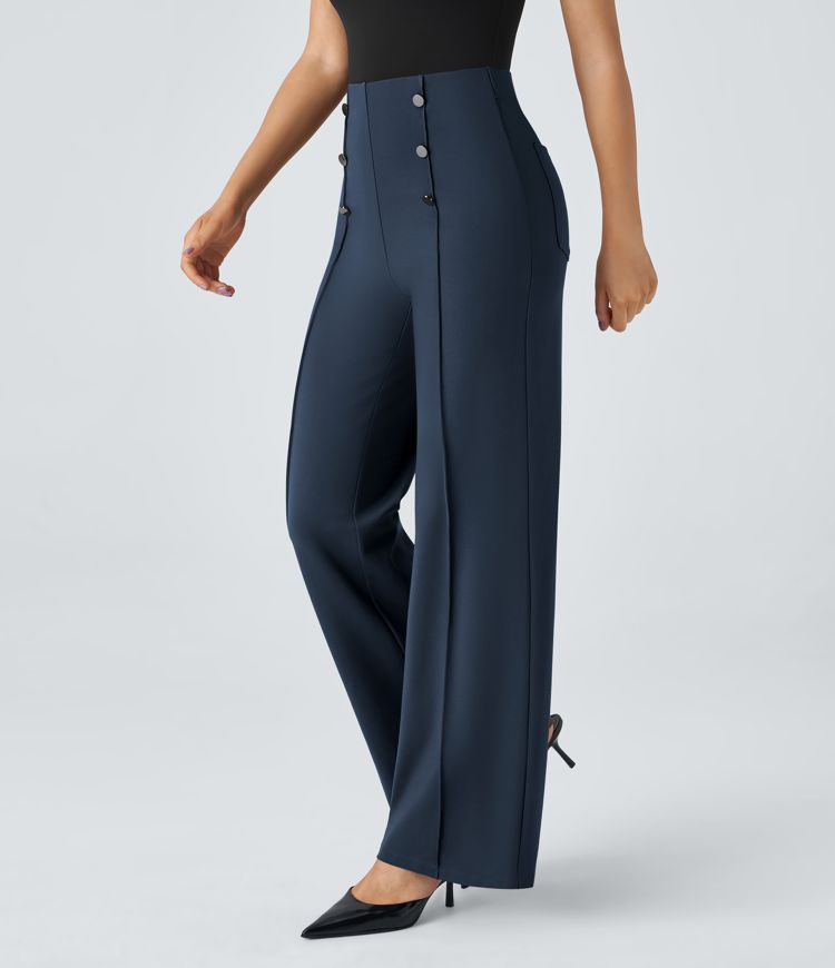 High Waisted Pocket Wide Leg Work Pants