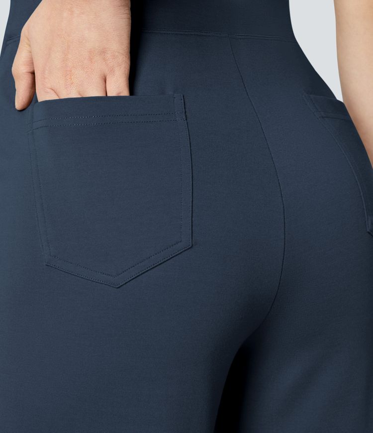 High Waisted Pocket Wide Leg Work Pants