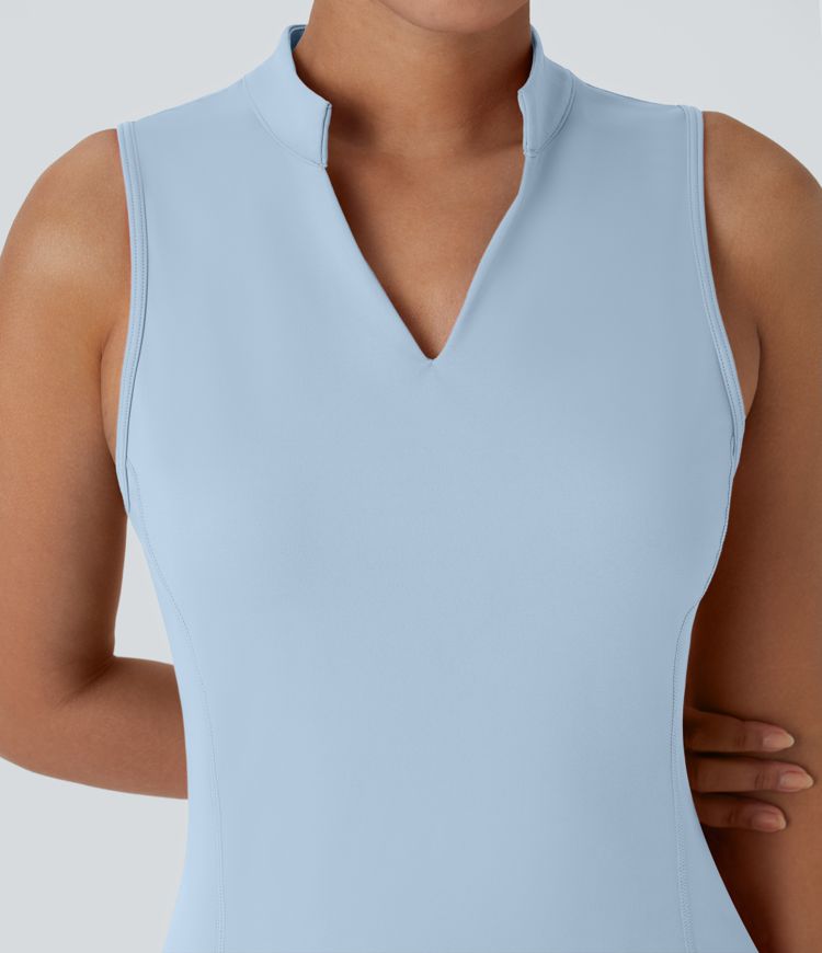 Vestido baile Softlyzero™ Airy tacto fresco 2 piezas bolsillo lateral volante cuello V