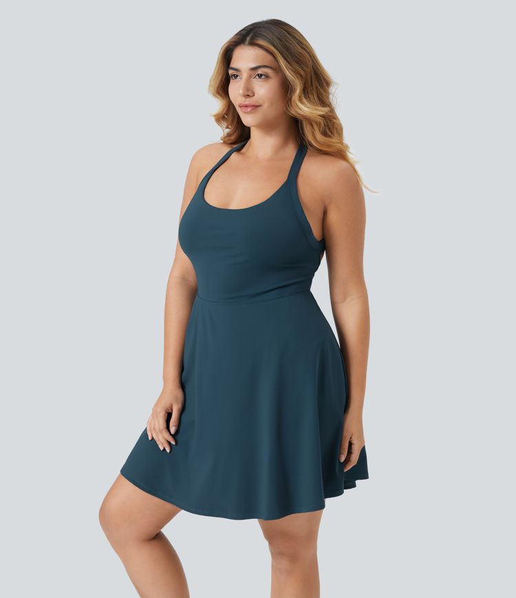 Backless Twisted Flare Dance Plus Size Active Dress-Longer Length-Easy Peezy Edition