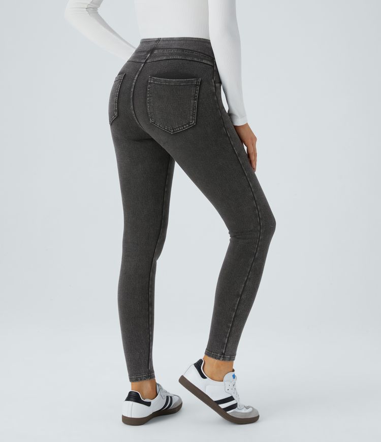 Halara Flex™ High Waisted Back Side Pocket Stretchy Knit Denim Thermal Casual Leggings