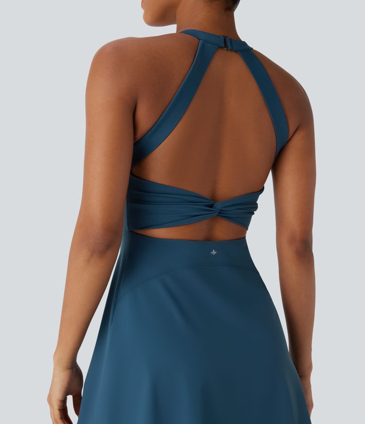 Mini Vestido Softlyzero™ Airy baile activo cuello A sin espalda retorcido tacto fresco - Edición Easy Peezy