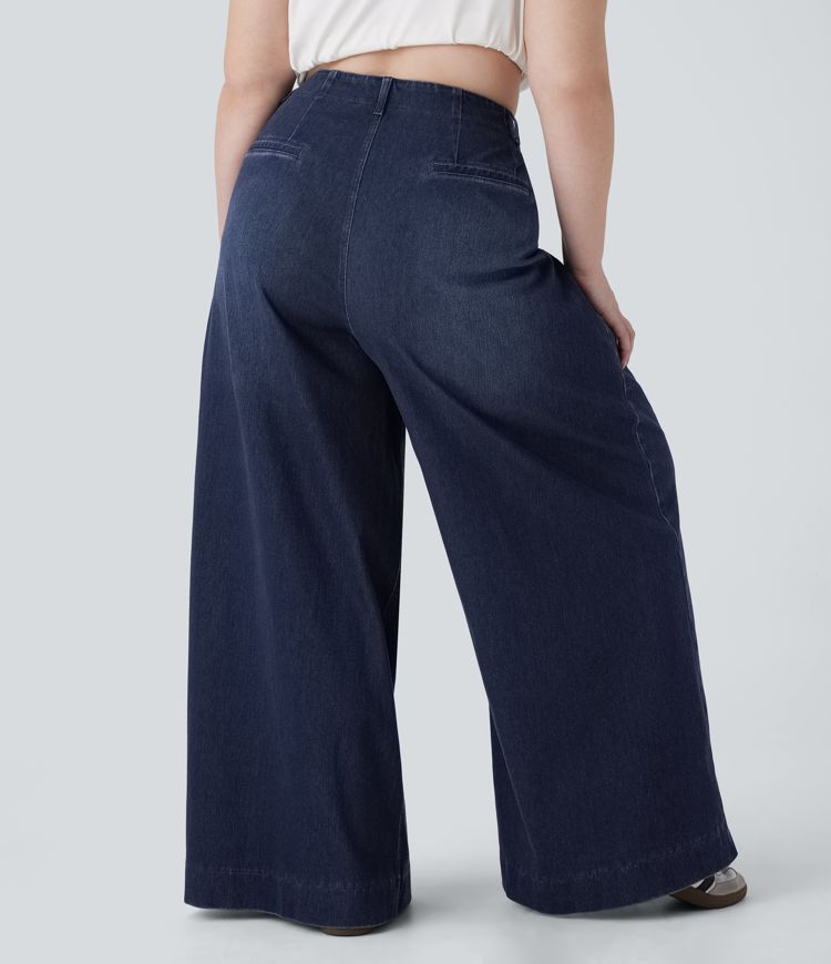 Jeans Halara Flex™ Denim tiro alto elástico lavado de pierna ancha en talla grande