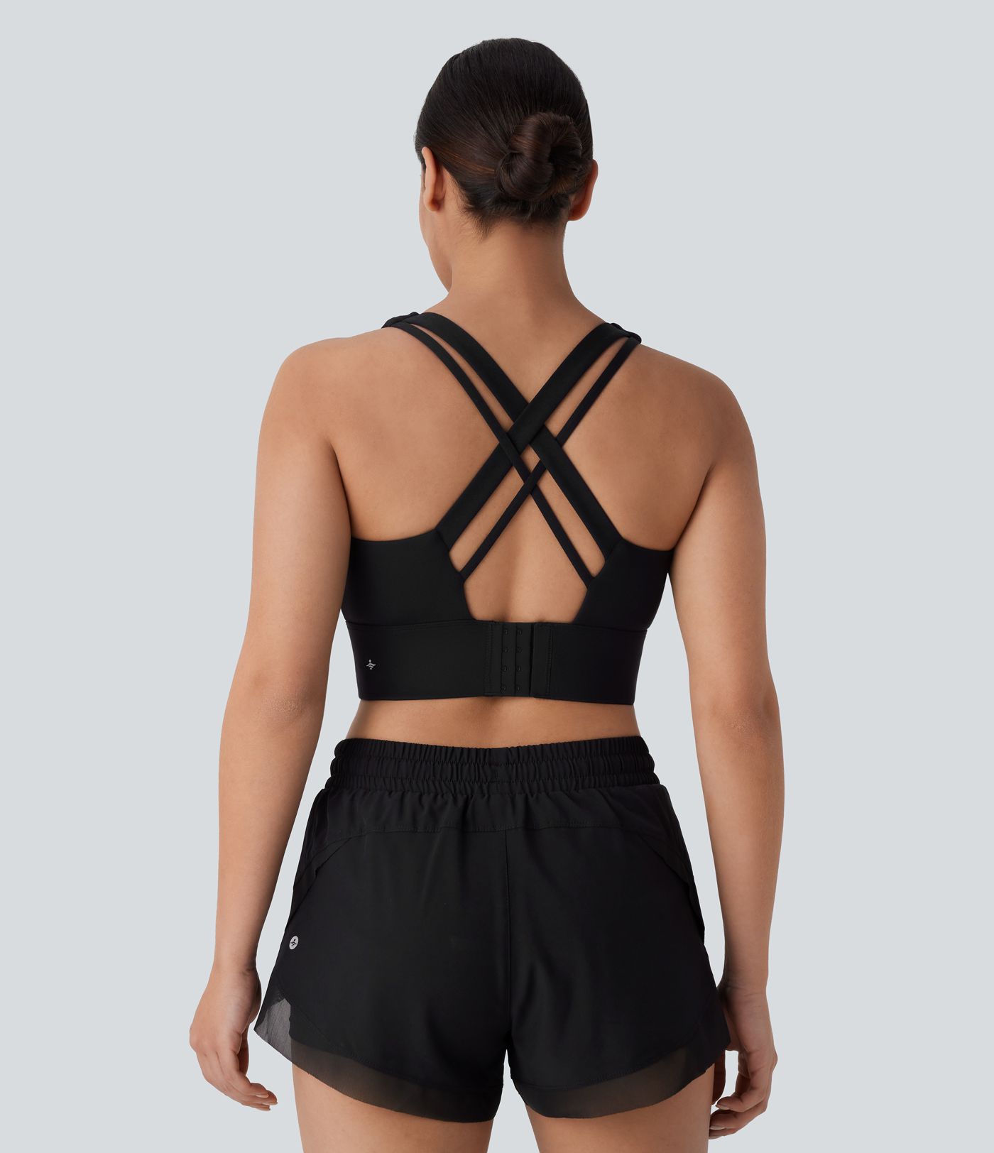 Sujetador deportivo de running con cuello U, soporte medio, gancho ajustable, copas D-F