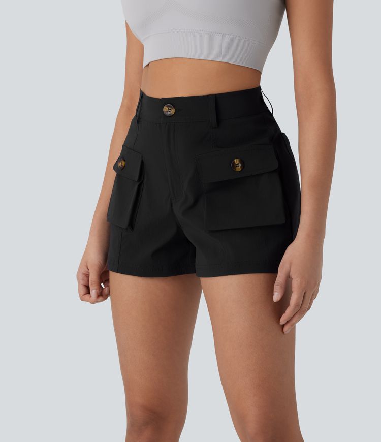 Water Repellent Mid Rise Zipper Pockets Ripstop Hiking Cargo Shorts