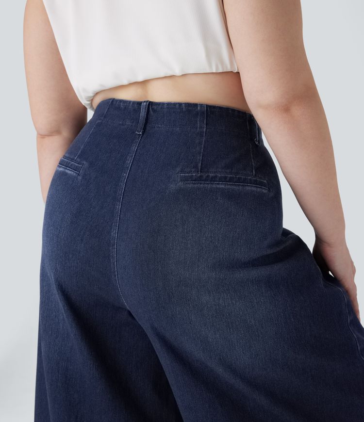 Jeans Halara Flex™ Denim tiro alto elástico lavado de pierna ancha en talla grande