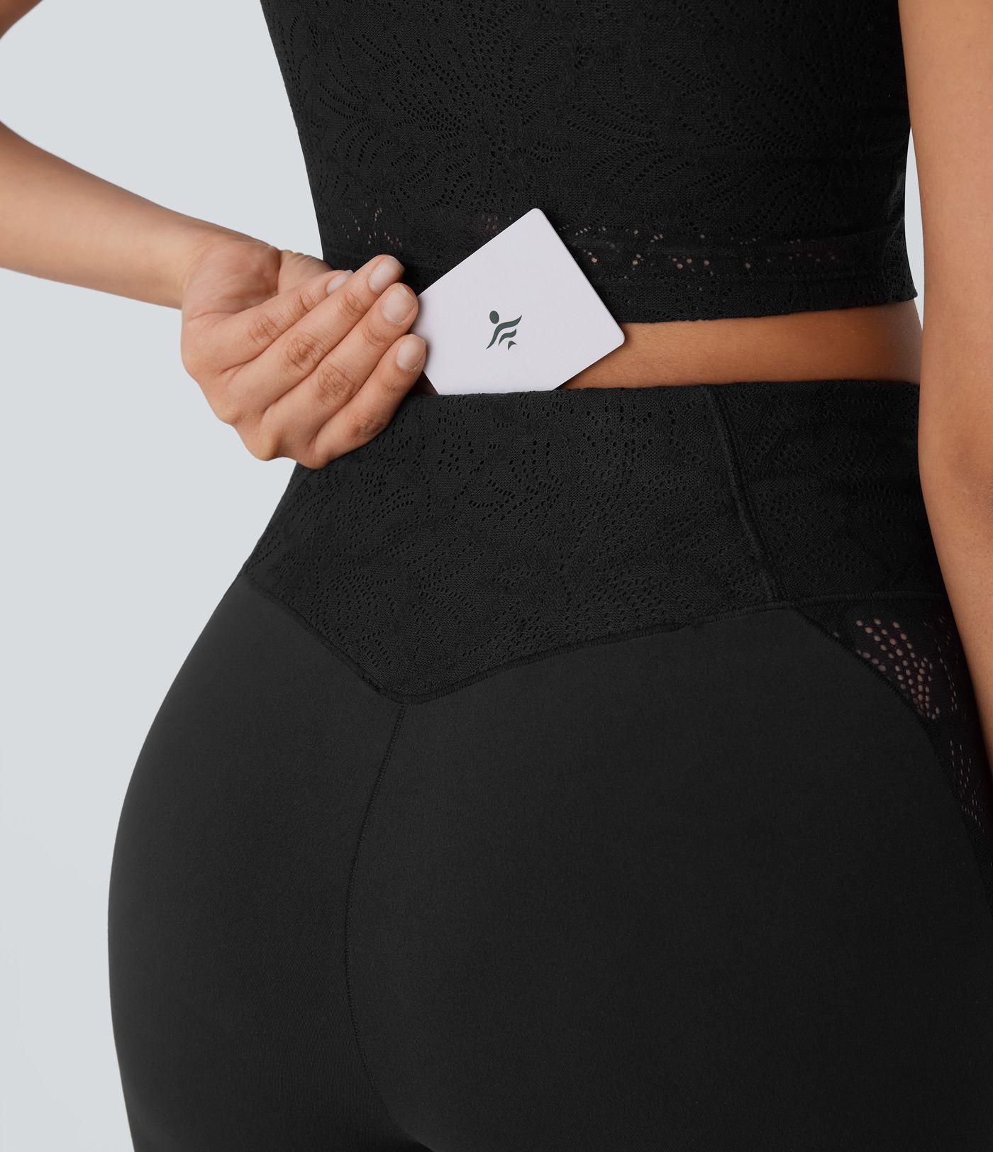 Leggings de Yoga de Talle Alto SoftlyZero™ con Bolsillos de Contraste, Encaje y Diseño Acampanado