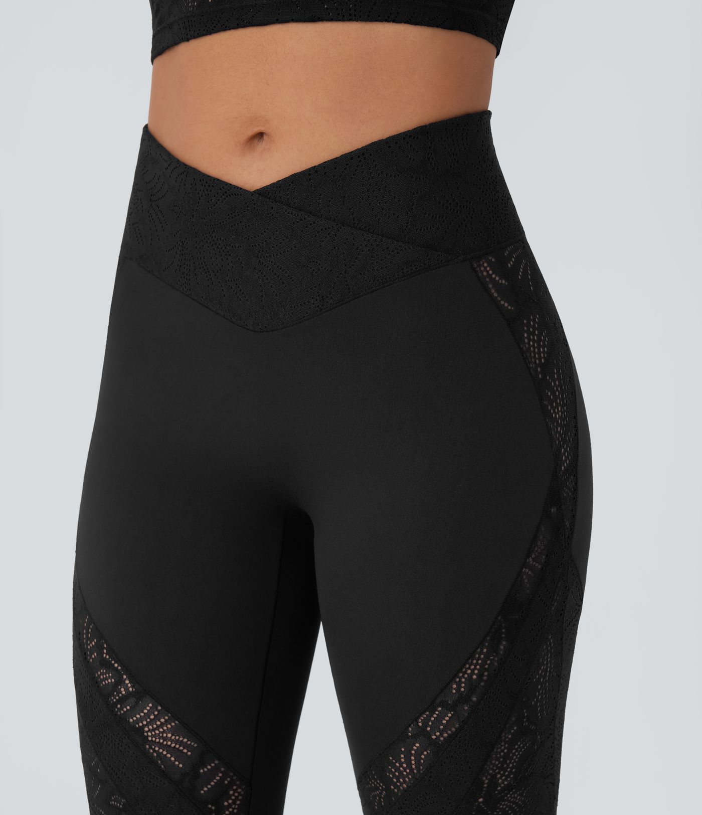 Leggings de Yoga de Talle Alto SoftlyZero™ con Bolsillos de Contraste, Encaje y Diseño Acampanado