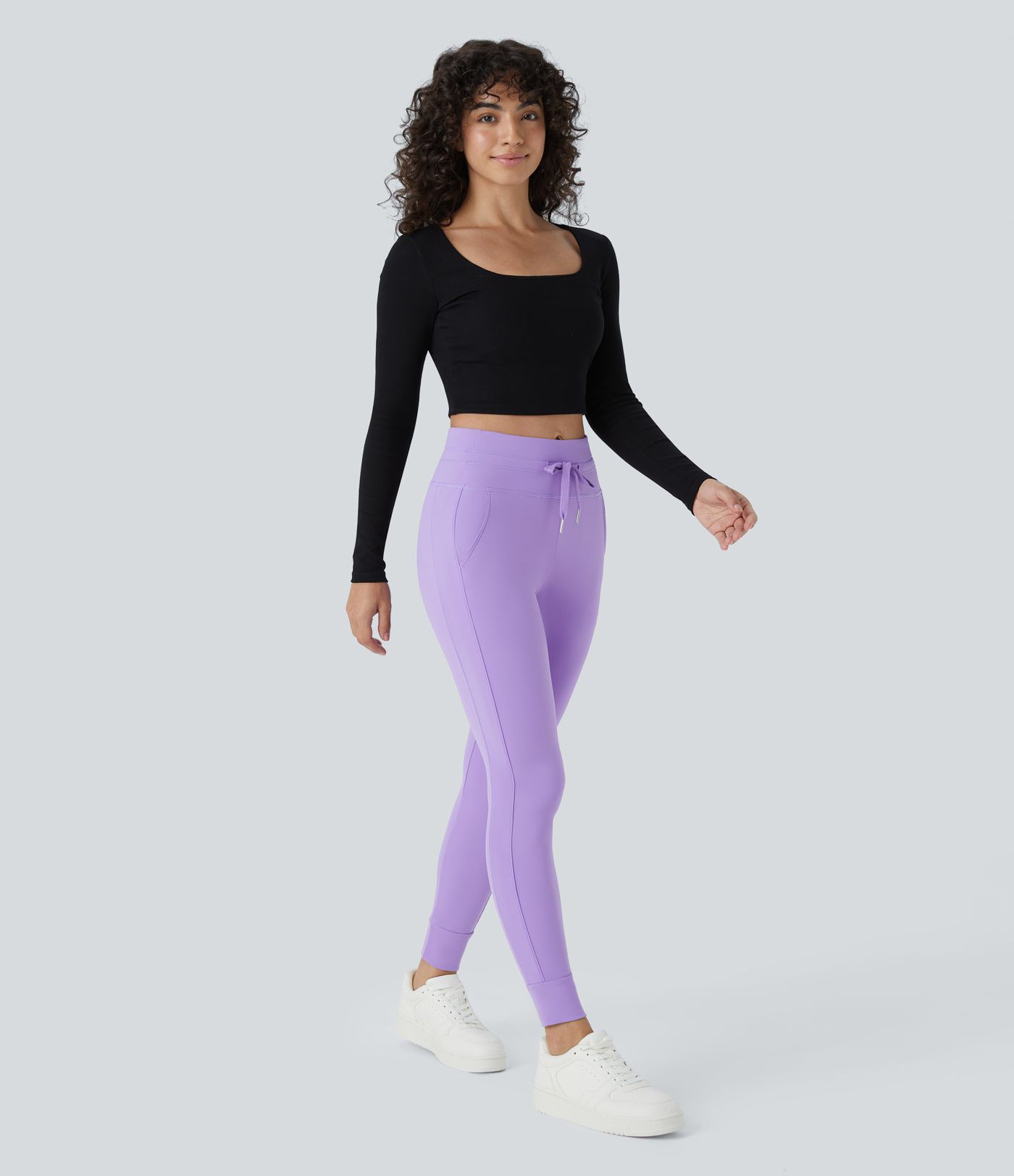 SoftlyZero™ Plush High Waisted Drawstring Pocket Plain Full Length Joggers