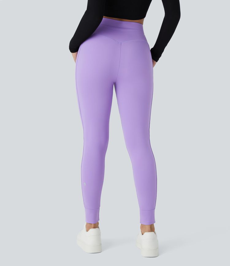 SoftlyZero™ Plush High Waisted Drawstring Pocket Plain Full Length Joggers