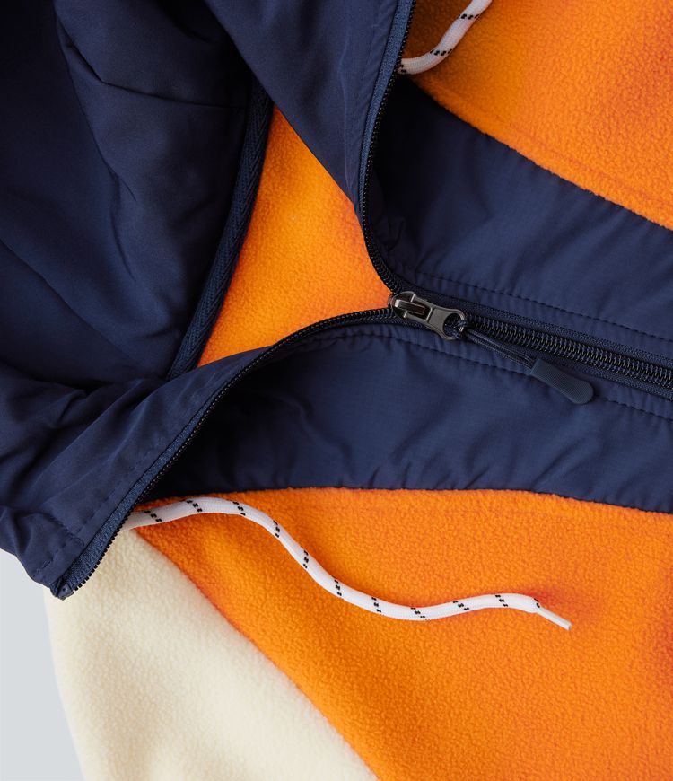 Hooded Drawstring Half Zip Long Sleeve Pocket Color Block Fleece Hiking Jacket