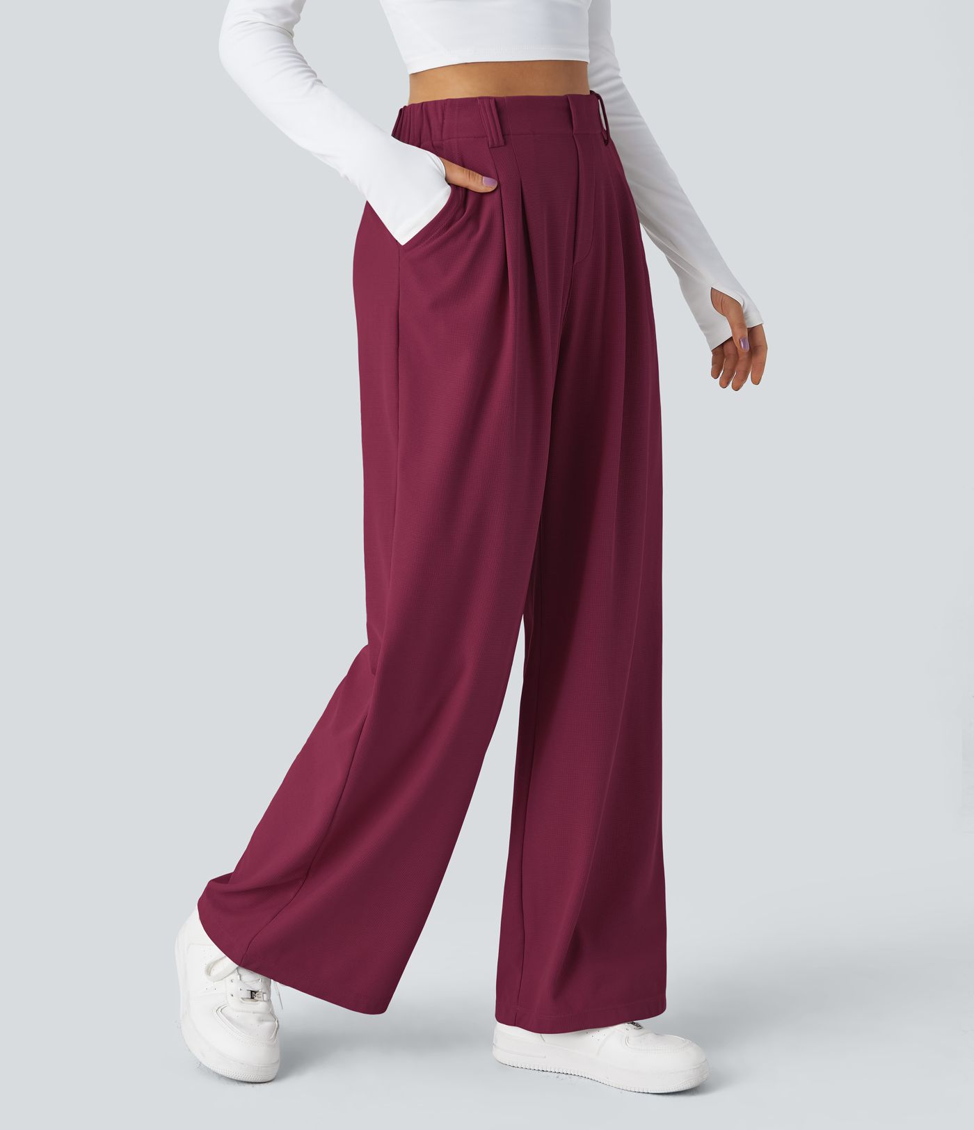 Halara Flex™ High Waisted Pocket Wide Leg Waffle Work Trousers