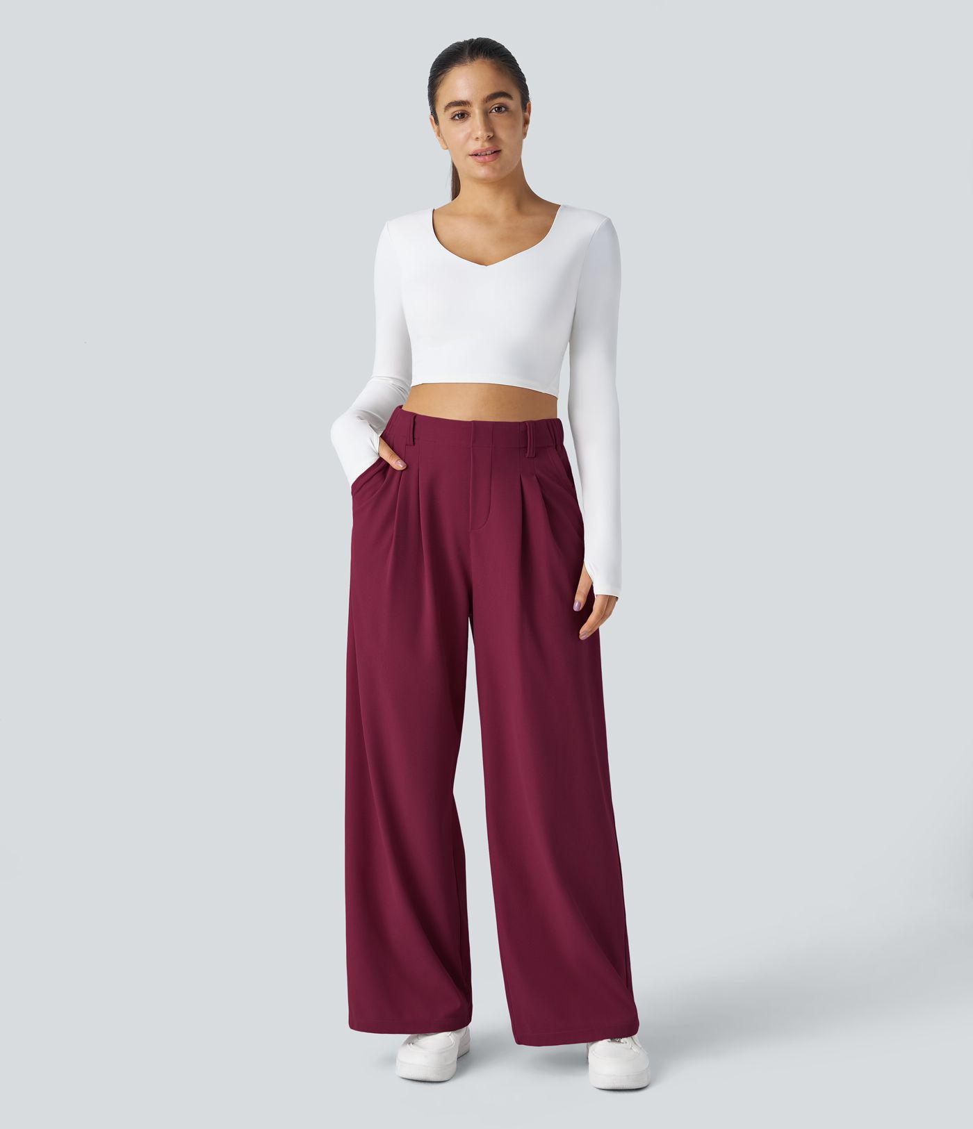 Halara Flex™ High Waisted Pocket Wide Leg Waffle Work Trousers