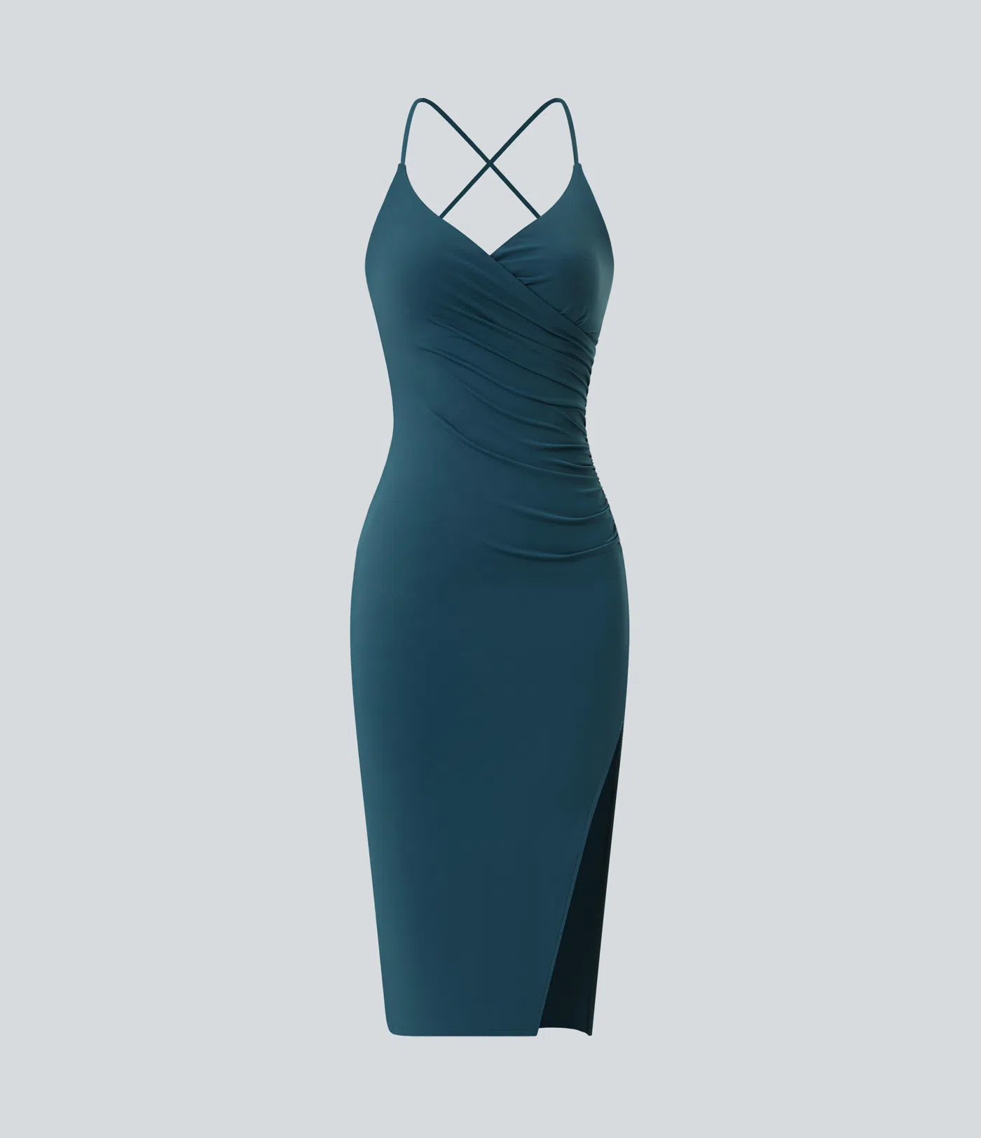 Softlyzero™ Airy Crossover Ruched Backless Lace Up Split Bodycon Cool Touch Bridesmaid and Wedding Guest Dress-UPF50+