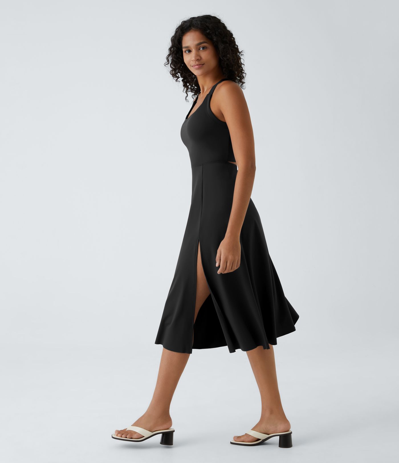 Robe Casual Midi à Découpes de Poche