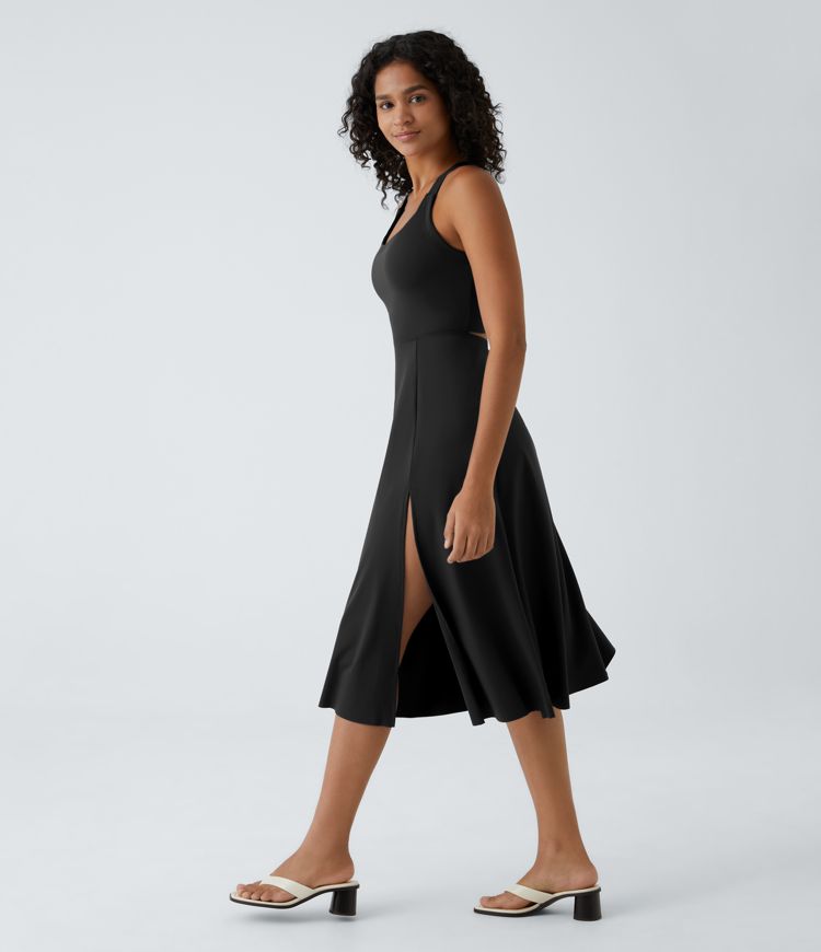 Robe Casual Midi à Découpes de Poche