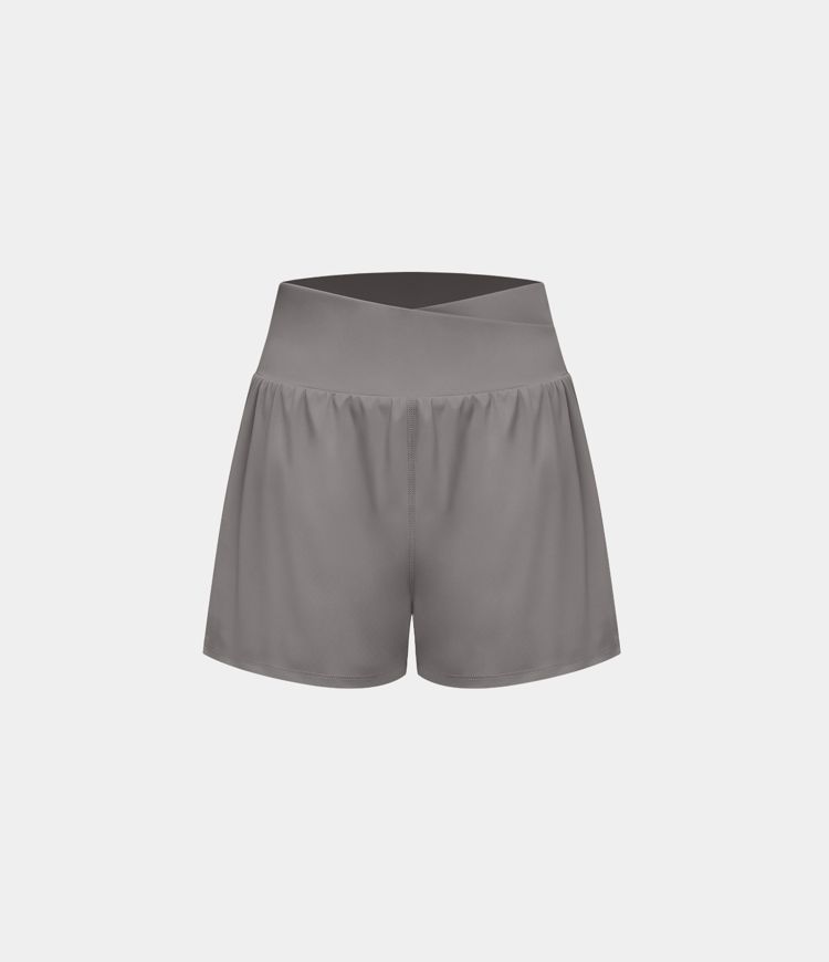 High Waisted Crossover Side Pocket 2-in-1 Casual Shorts