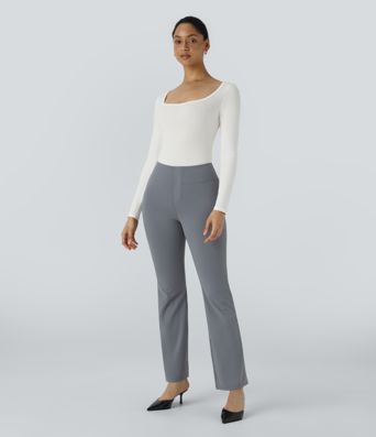 U Neck Long Sleeve Snap Skinny Work Bodysuit