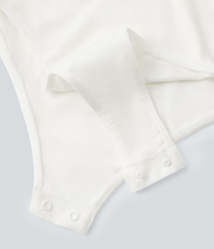 U Neck Long Sleeve Snap Skinny Work Bodysuit