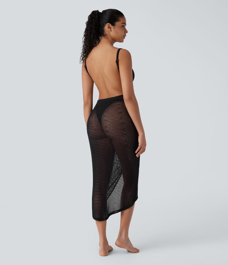 Adjustable Strap Crossover Backless Hollow Out Swim Cover Up