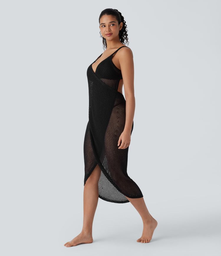 Adjustable Strap Crossover Backless Hollow Out Swim Cover Up