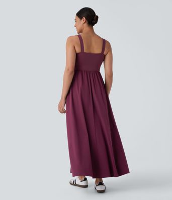 Breezeful™ Molded Cups Push Up Square Neck Pocket Flowy Maxi Quick Dry Casual Dress