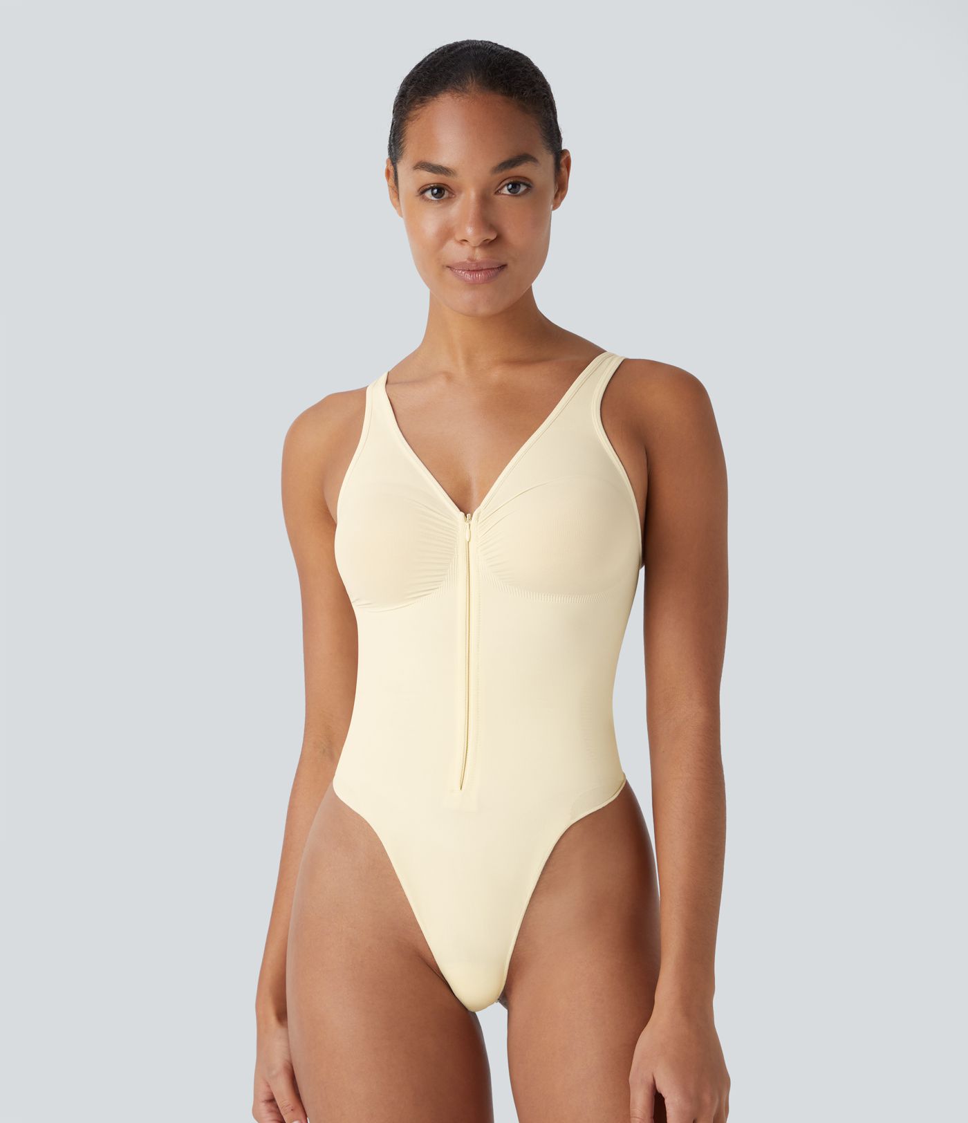 Seamless Flow Adjustable Strap Zipper Tummy Control Lounge Shapewear Bodysuit