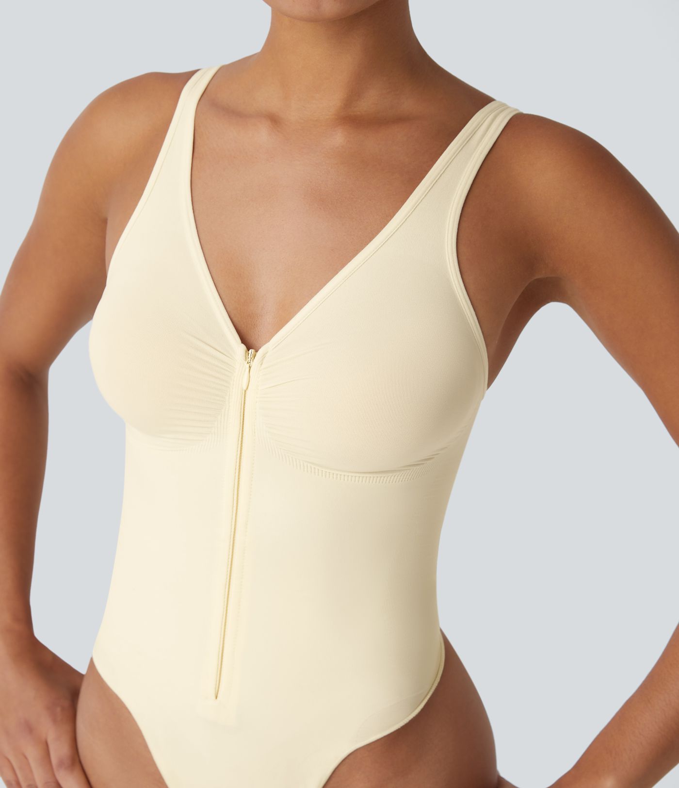 Seamless Flow Adjustable Strap Zipper Tummy Control Lounge Shapewear Bodysuit