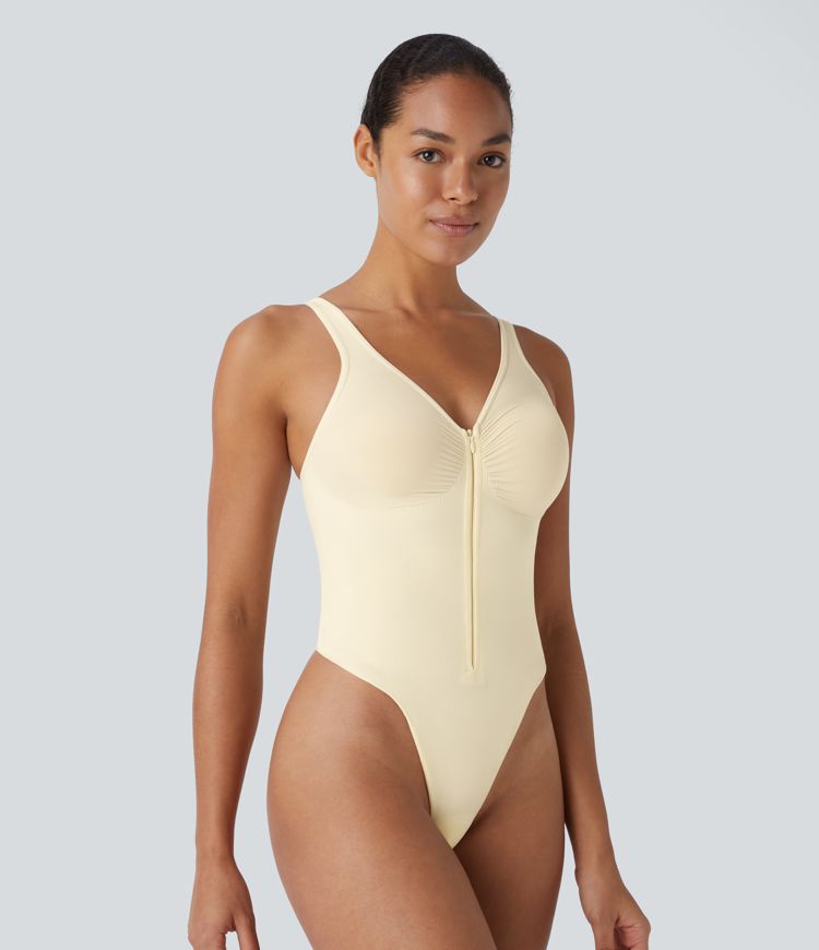 Seamless Flow Adjustable Strap Zipper Tummy Control Lounge Shapewear Bodysuit
