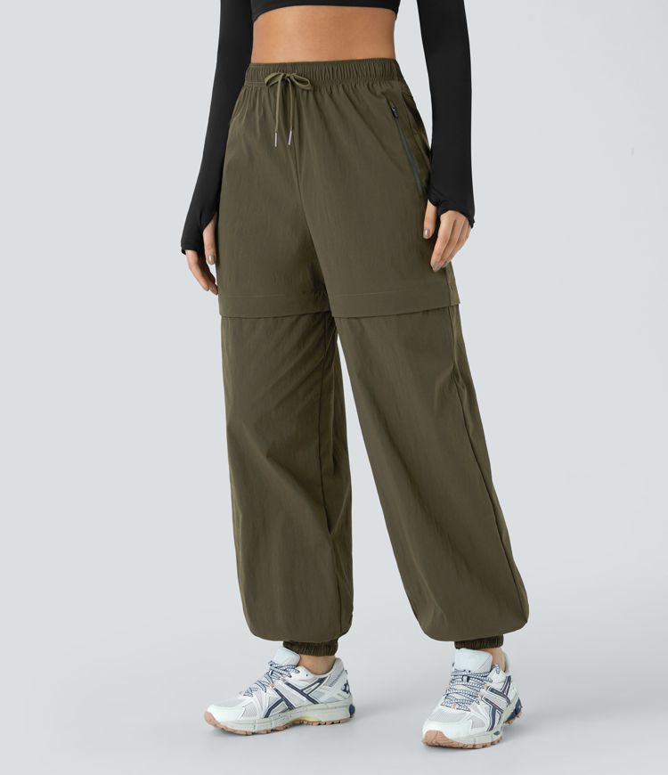 Women's Water Repellent Convertible Zip Off High Waisted Drawstring Side  Pocket Ripstop Hiking Trousers - Halara