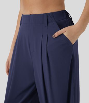 Breezeful™ High Waisted Side Pocket Wide Leg Flowy Solid Palazzo Quick Dry Casual Trousers