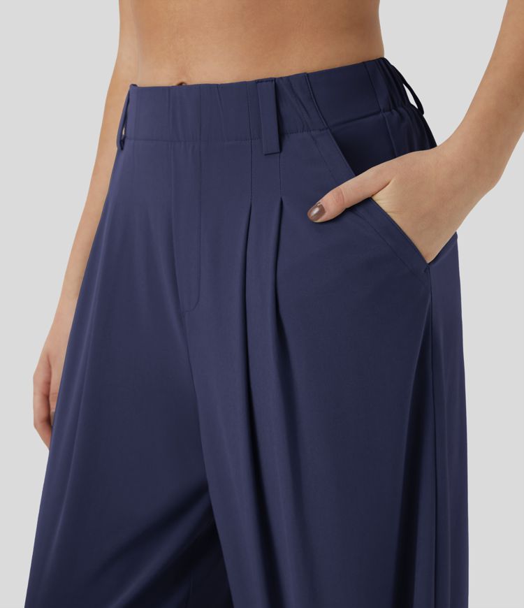 Breezeful™ High Waisted Side Pocket Wide Leg Flowy Solid Palazzo Quick Dry Casual Trousers