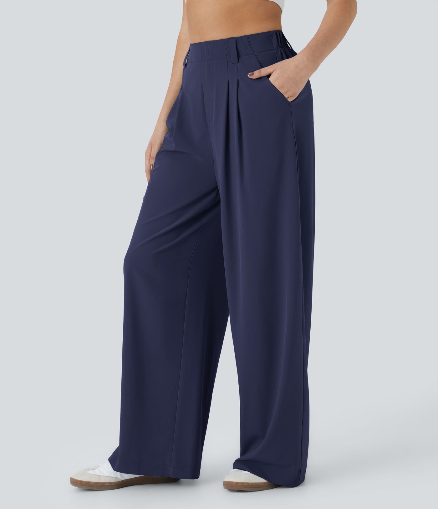 Breezeful™ High Waisted Side Pocket Wide Leg Flowy Solid Palazzo Quick Dry Casual Trousers